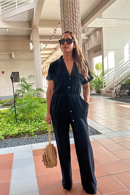 Black linen fashion playsuit