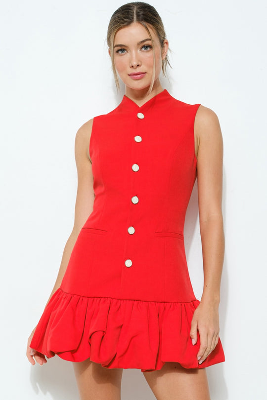 Bubble sleeveless red dress