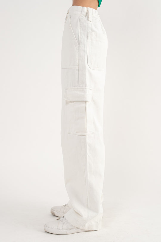 White high waist cargo pants