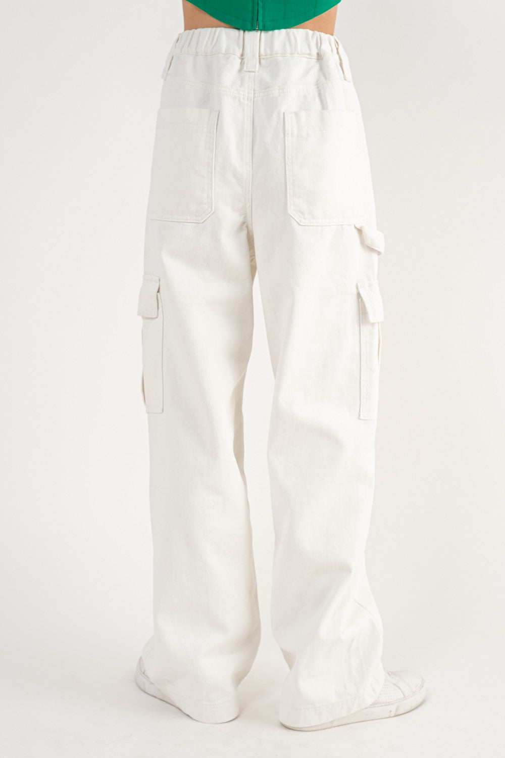 White high waist cargo pants