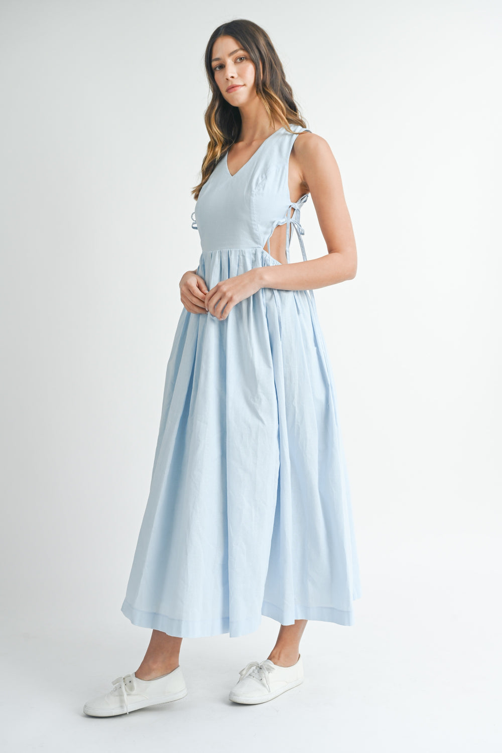 Linen Light Blue Midi dress