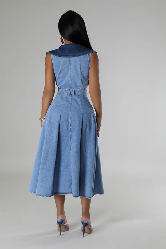 Denim side cut out midi dress