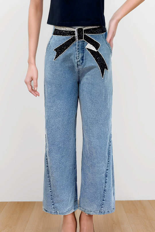 Bow rhinestones jeans