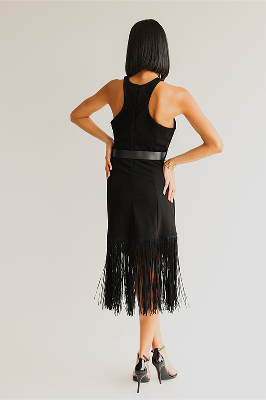 Black fringe mini dress
