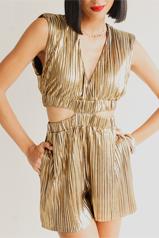 Metallic gold cut out romper