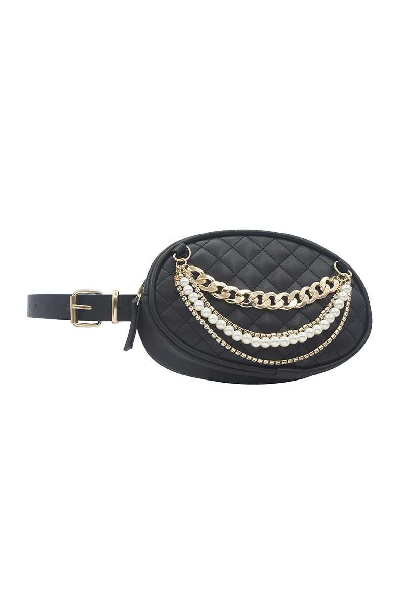 Quilted chain belt bag