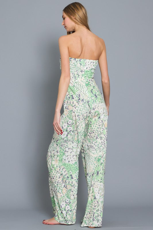 Tube green floral jumpsuit