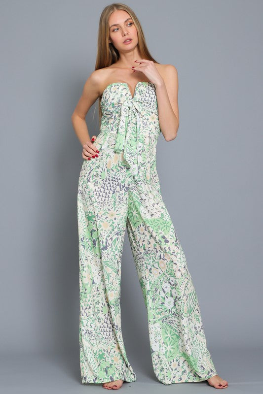 Tube green floral jumpsuit